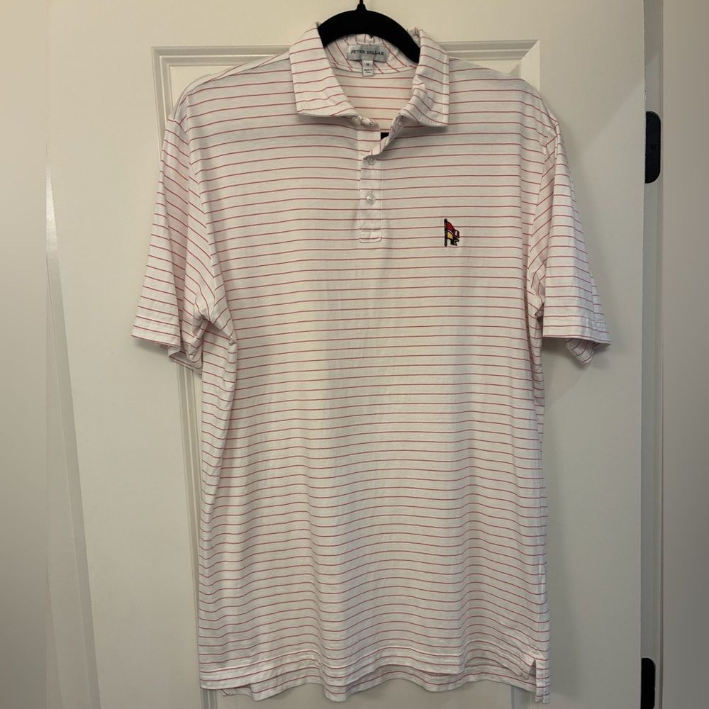 PETER MILLAR Crown Comfort Cotton Polo Harp Stripe Palmer Pink Men’s Size Med